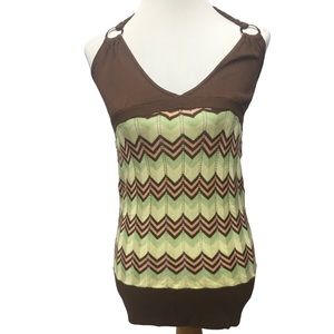 Lucy Paris NWT Brown/green Crochet Knit Halter Top Misses size L
